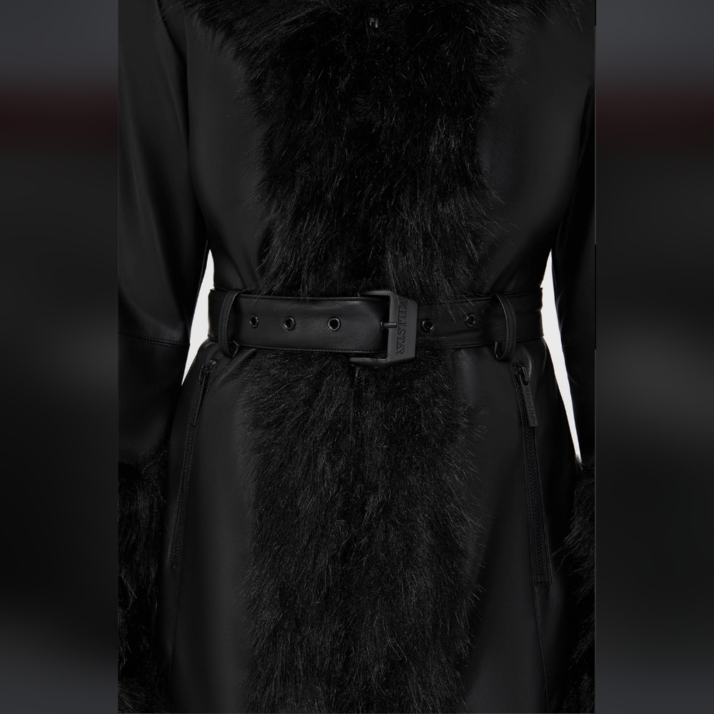 Killstar Black Faux Fur Trimmed Coat - Picture 3 of 7